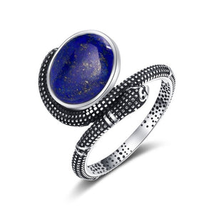 Vintage Silver Serpent Ring with Natural Lapis Lazuli Stone