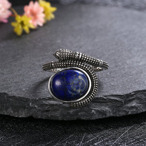 Vintage Silver Serpent Ring with Natural Lapis Lazuli Stone