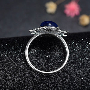 Silver Night Sun Ring with Natural Kyanite Stone