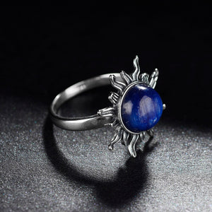 Silver Night Sun Ring with Natural Kyanite Stone