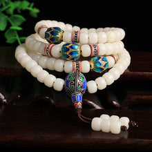 Load image into Gallery viewer, Natural White Bodhi 108 Beads Mala with Enamelled Charm
