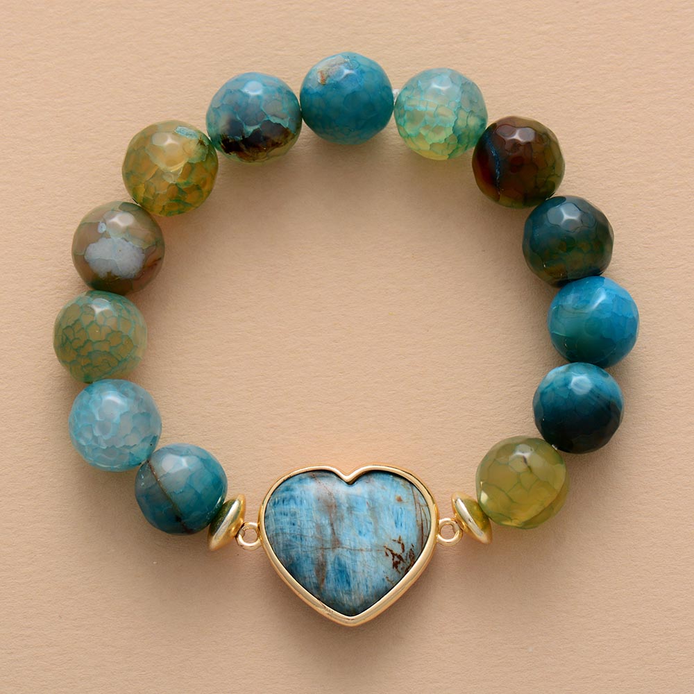 Natural Onyx and Apatite Heart Bead Bracelet