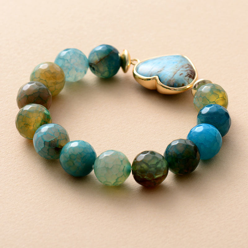 Natural Onyx and Apatite Heart Bead Bracelet