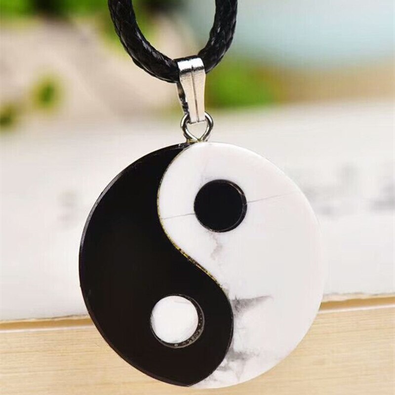 Natural Obsidian and White Turquoise Yin-Yang Pendant Necklace