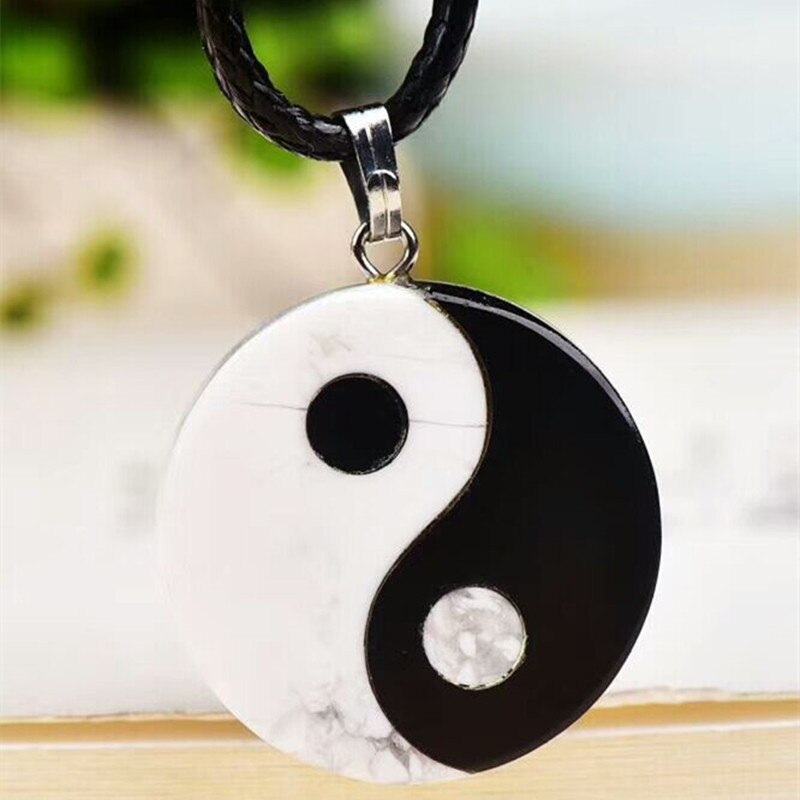 Natural Obsidian and White Turquoise Yin-Yang Pendant Necklace