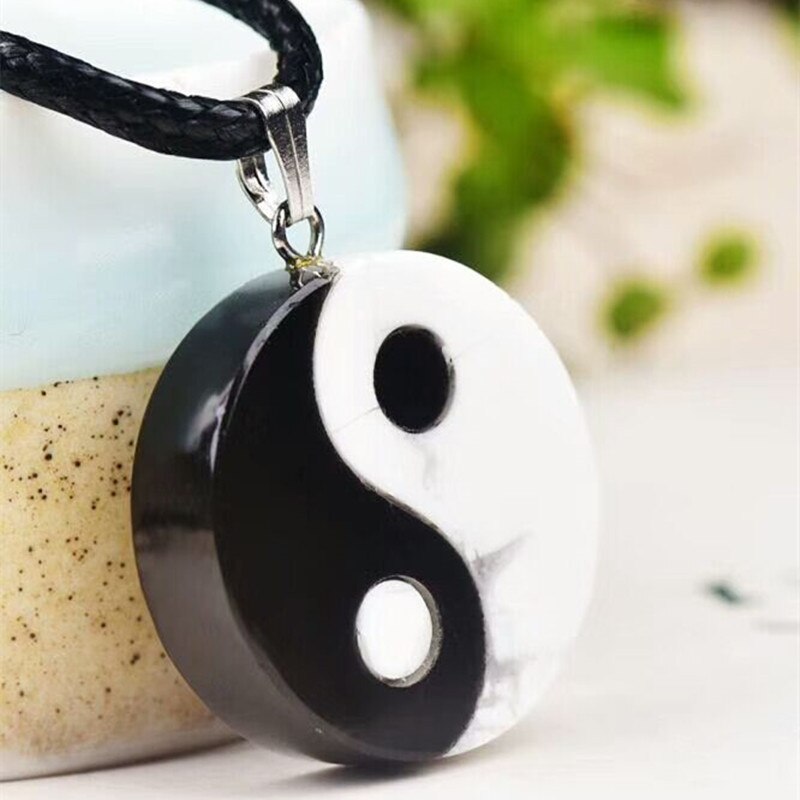 Natural Obsidian and White Turquoise Yin-Yang Pendant Necklace